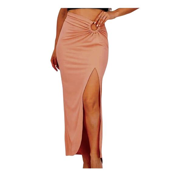 NWT Topshop Peachy Gather Maxi Skirt Bamboo O-Ring Slit Front Smocked Back 4 / 6 - Picture 1 of 12